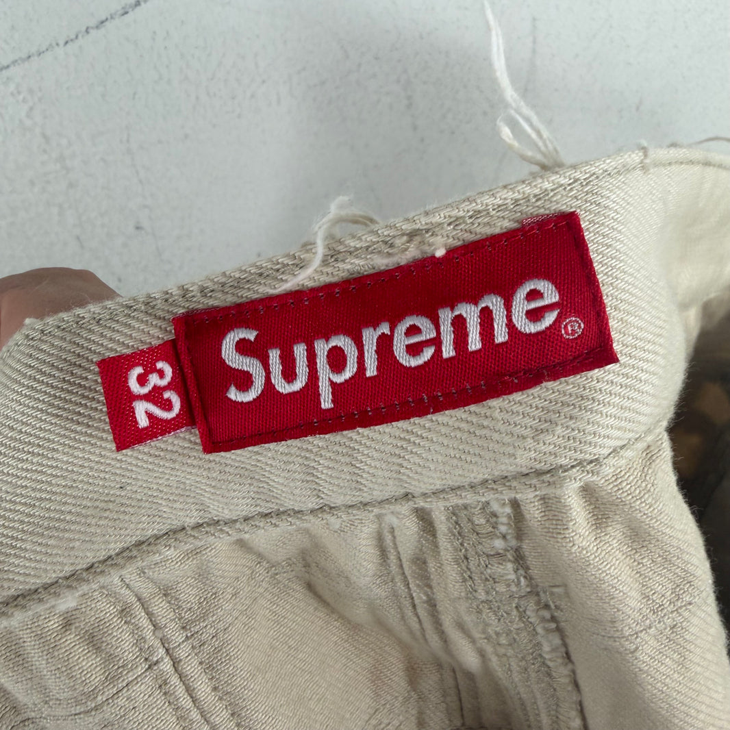 Supreme White Patchwork Jean Shorts