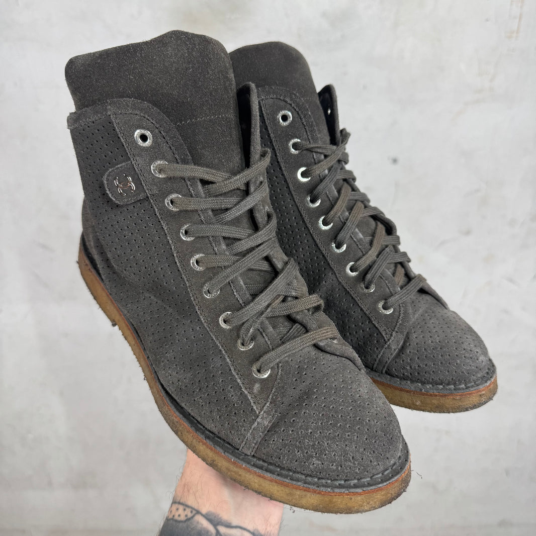 Chanel Interlocking CC Logo Brown Boots