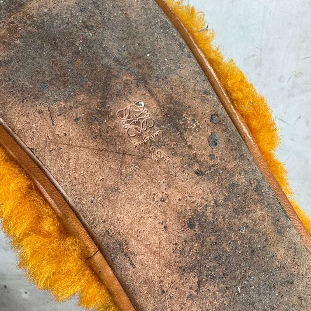 Loewe Orange Shearling Mules