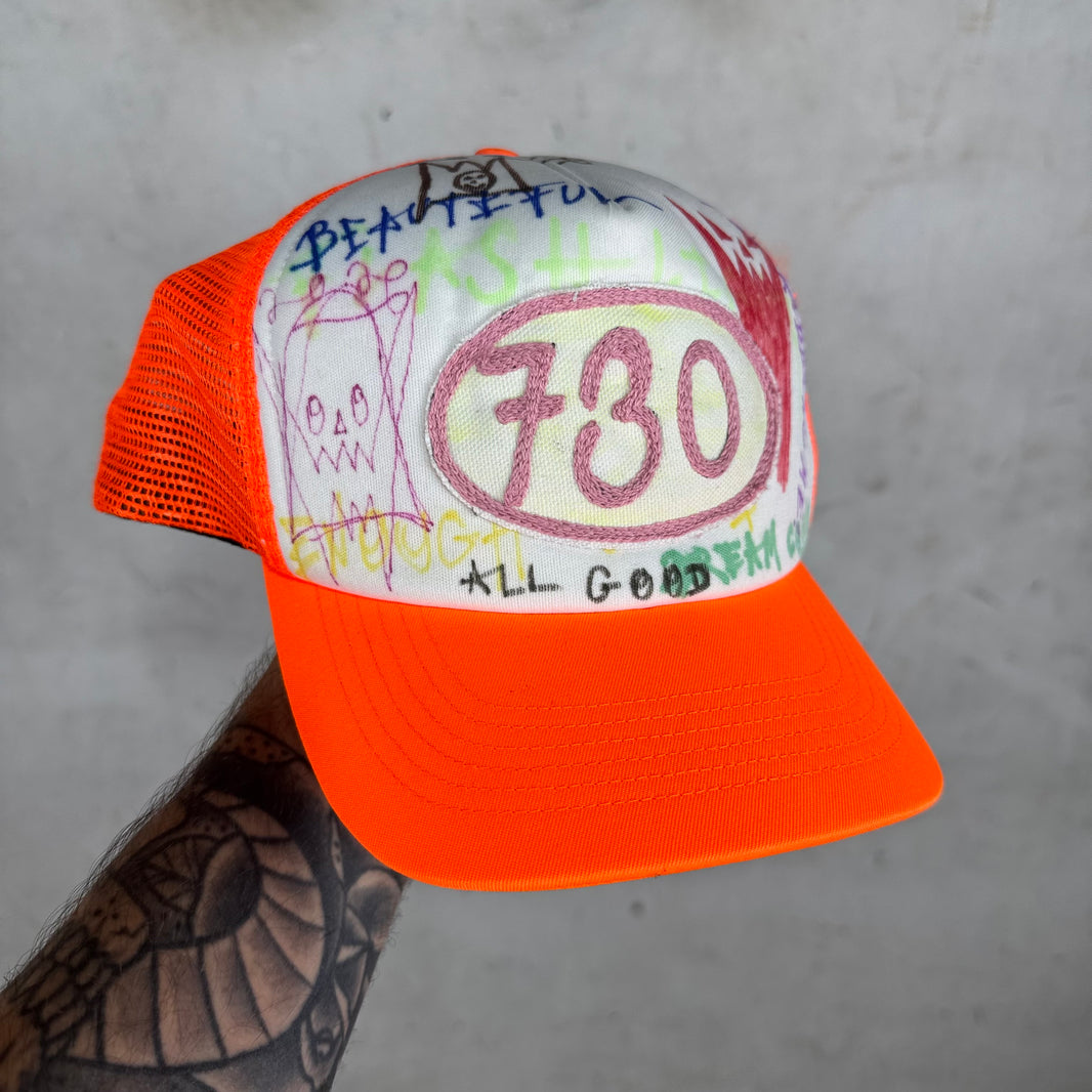 Asspizza Orange Chainstitch Trucker Hat