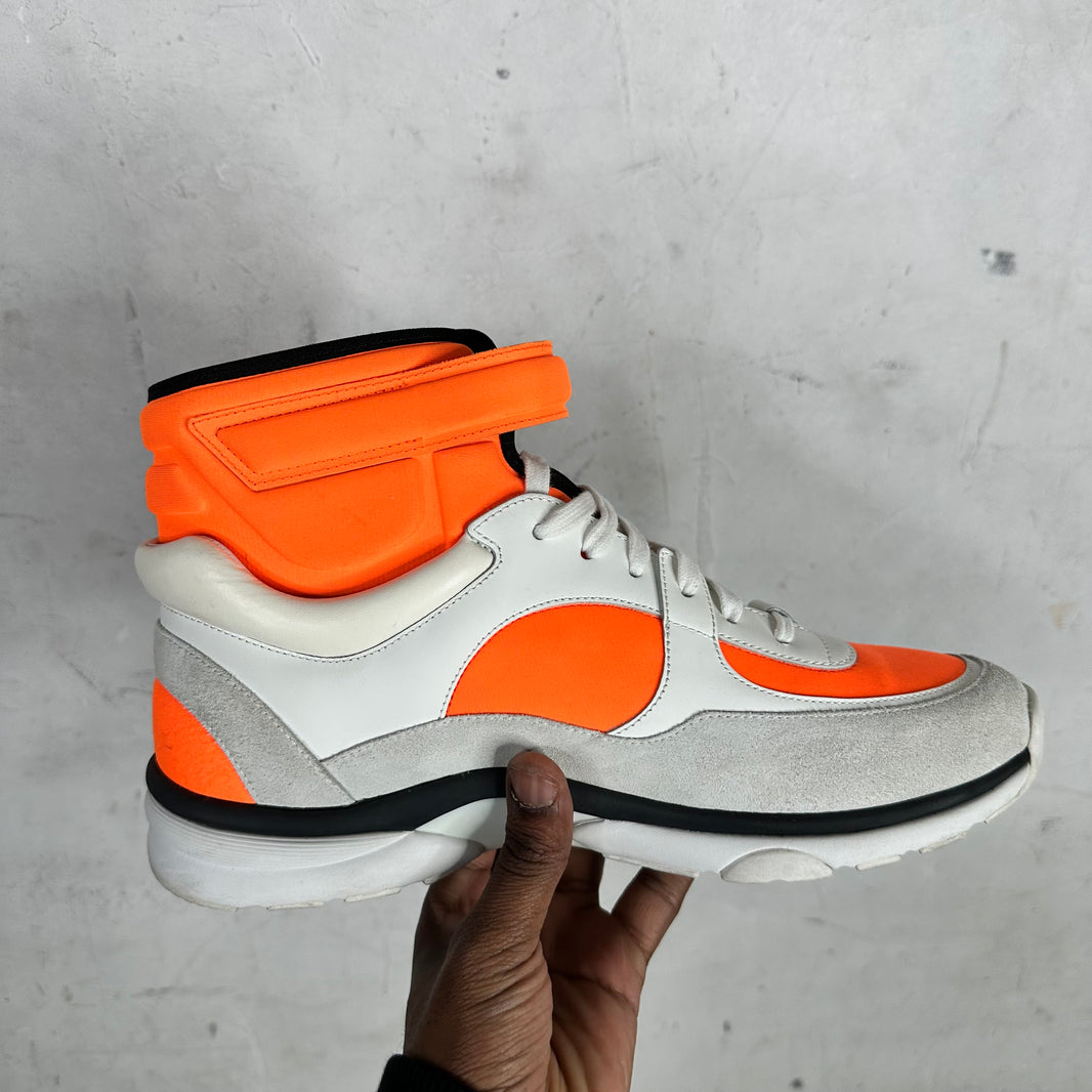 Chanel Orange High Top Double C Sneakers