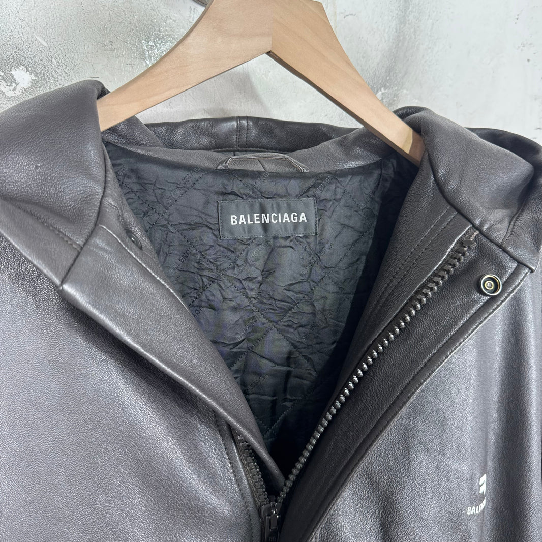 Balenciaga Brown Taxi Hooded Leather Jacket