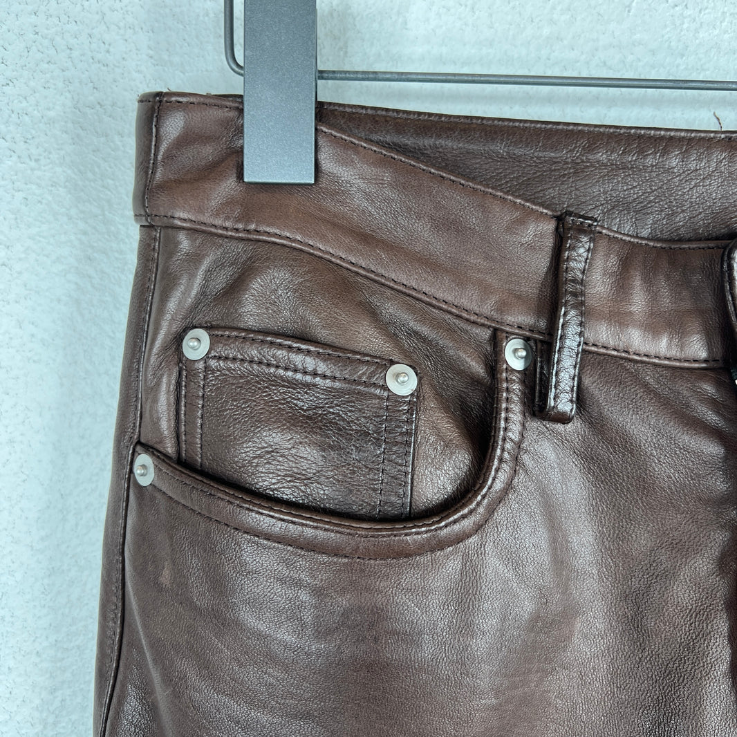 Rick Owens Brown Leather Banana Bolan Pants