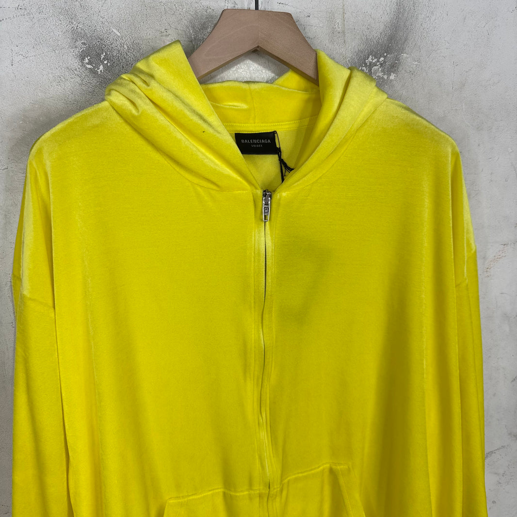 Balenciaga Yellow Velour Zip Up Hoodie