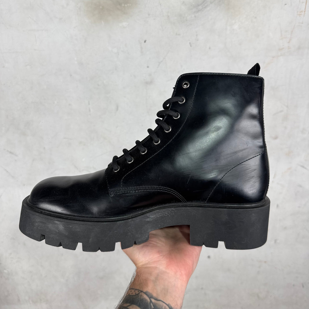 Prada Leather Plaque Lug Boots