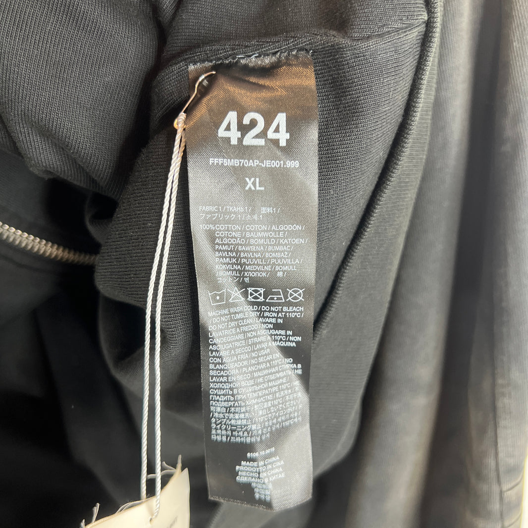 424 Black Double Crest Embellished Hoodie