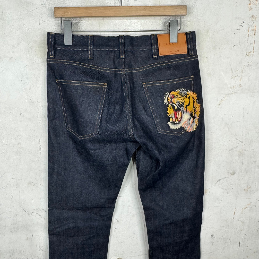 Gucci Tiger Patch Raw Denim Jeans