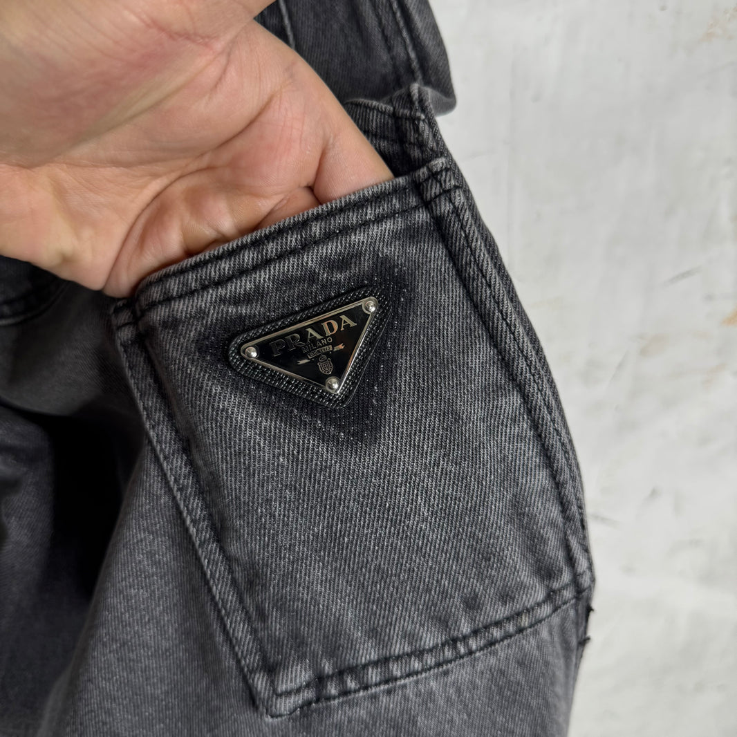 Prada Washed Charcoal Plaqued Carpenter Jeans