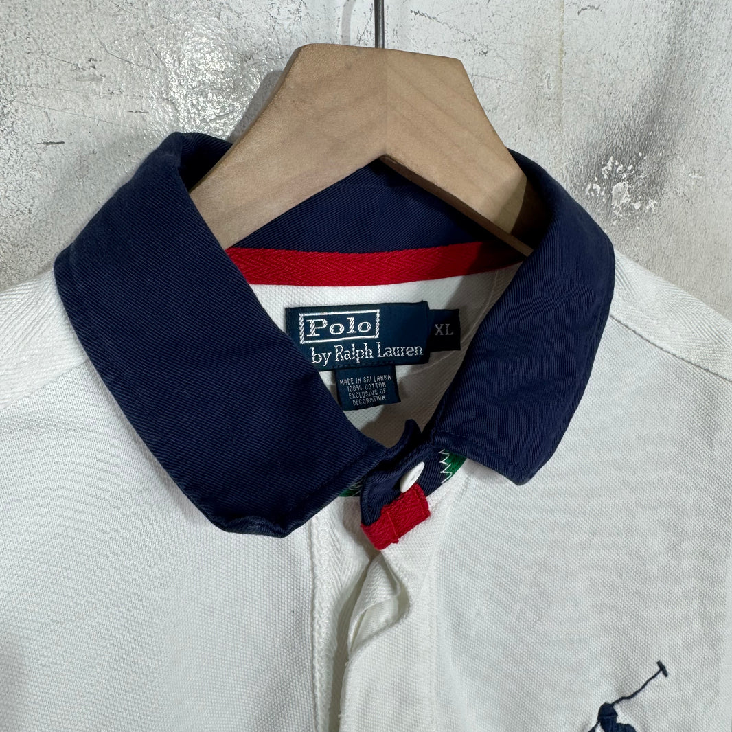 Ralph Lauren White/Navy Green Under Collar Pony Polo