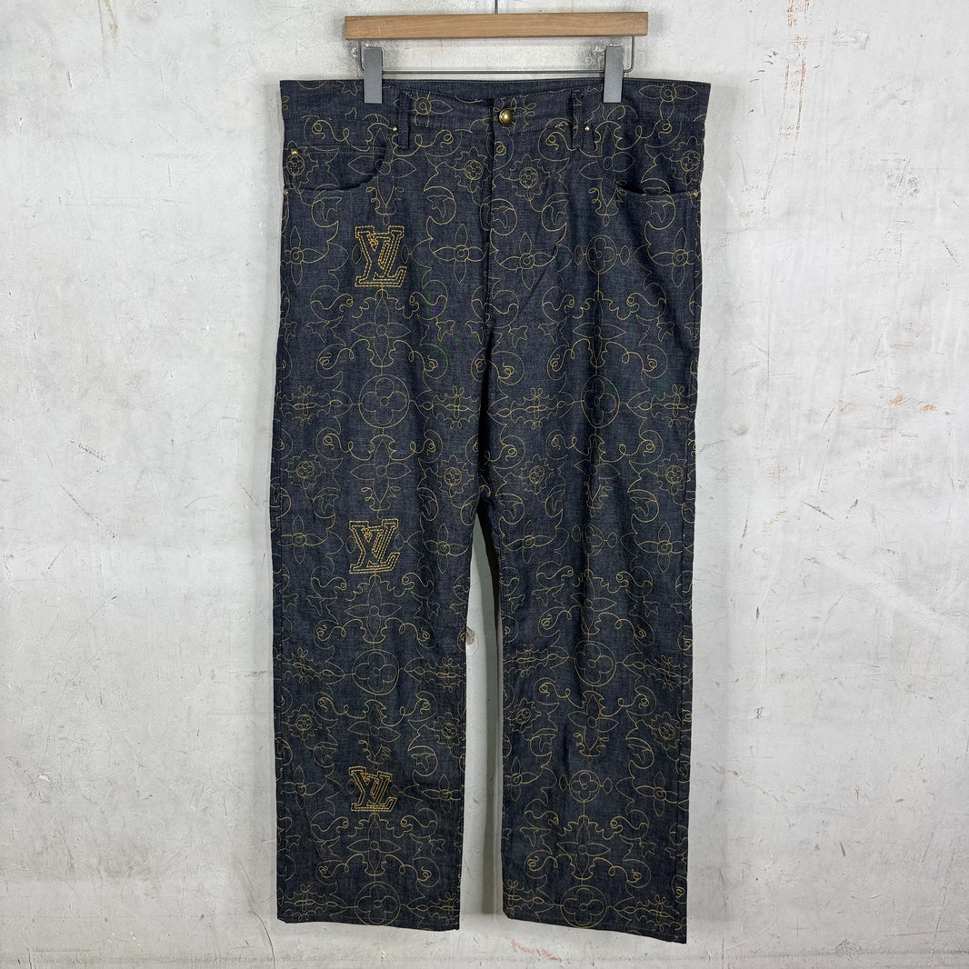 Louis Vuitton Loose Arabesque Embroidered Monogram Jeans