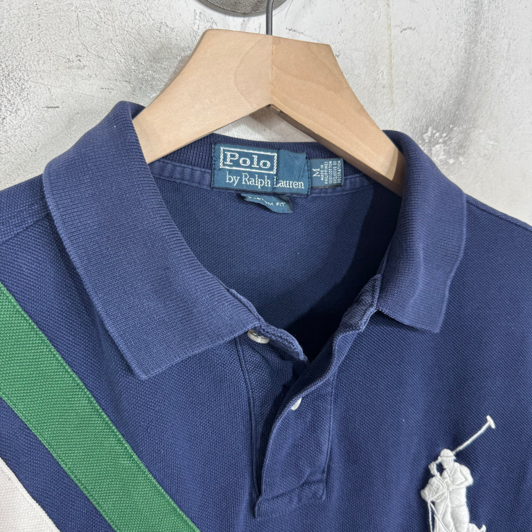 Ralph Lauren Navy Big Horse Green/White Diagonal Stripe