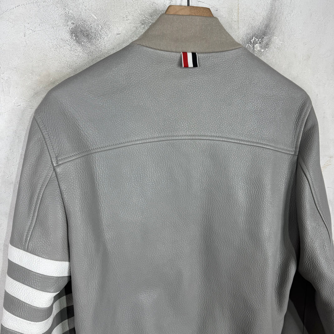 Thom Browne Grey Striped Leather Jacket