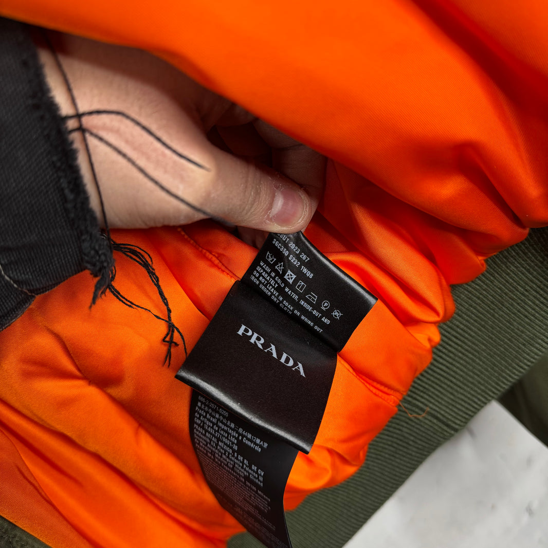 Prada Olive Nylon Cropped Bomber Jacket