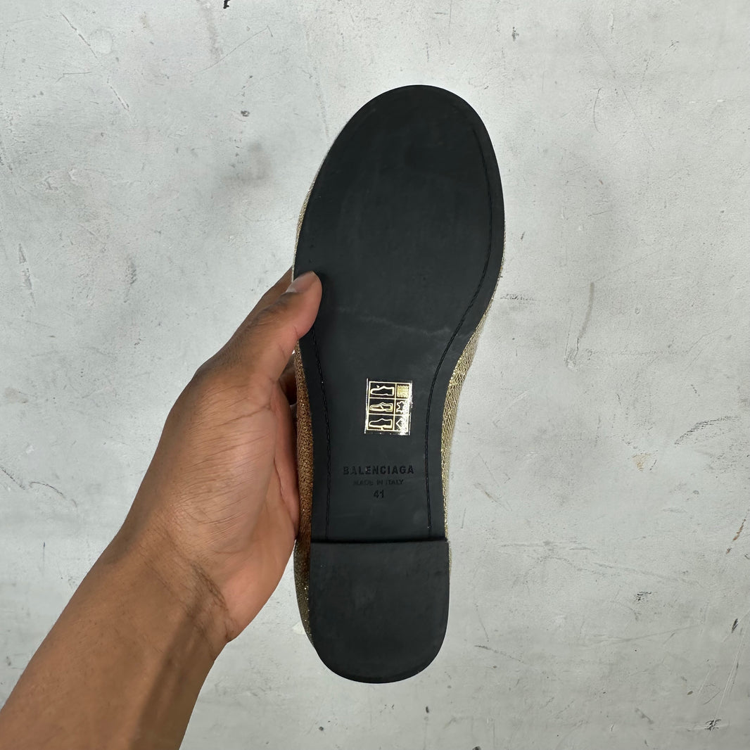 Balenciaga Gold Distressed Ballet Flat
