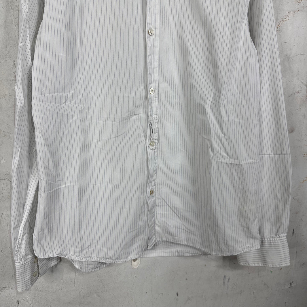 Margiela 00's Pinstriped Collarless Shirt