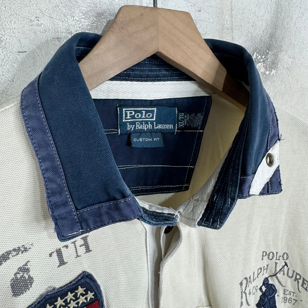 Ralph Lauren White/Navy Stencil Crest Pony Polo