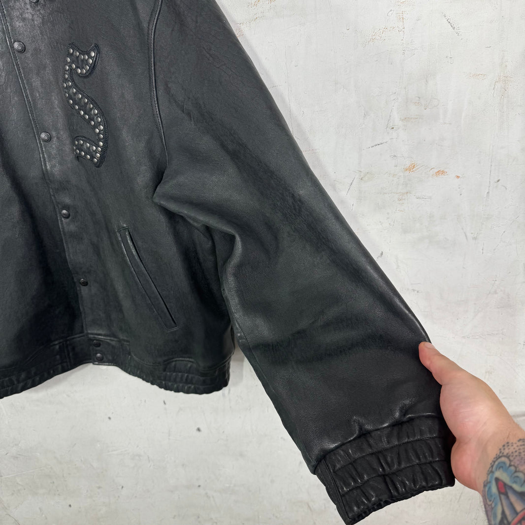 Supreme Pebbled Leather Studded Logo Jacket