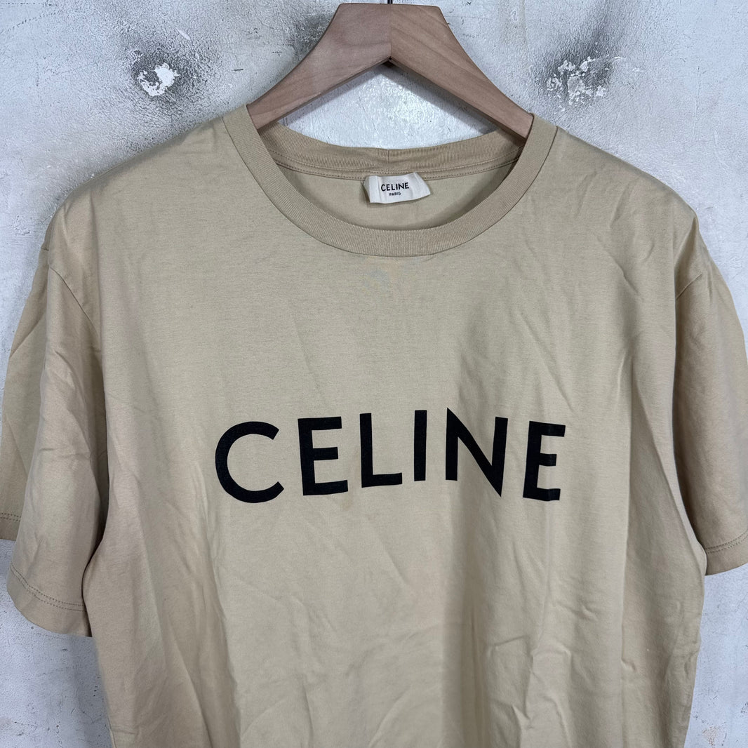 Celine Beige Logo T-Shirt