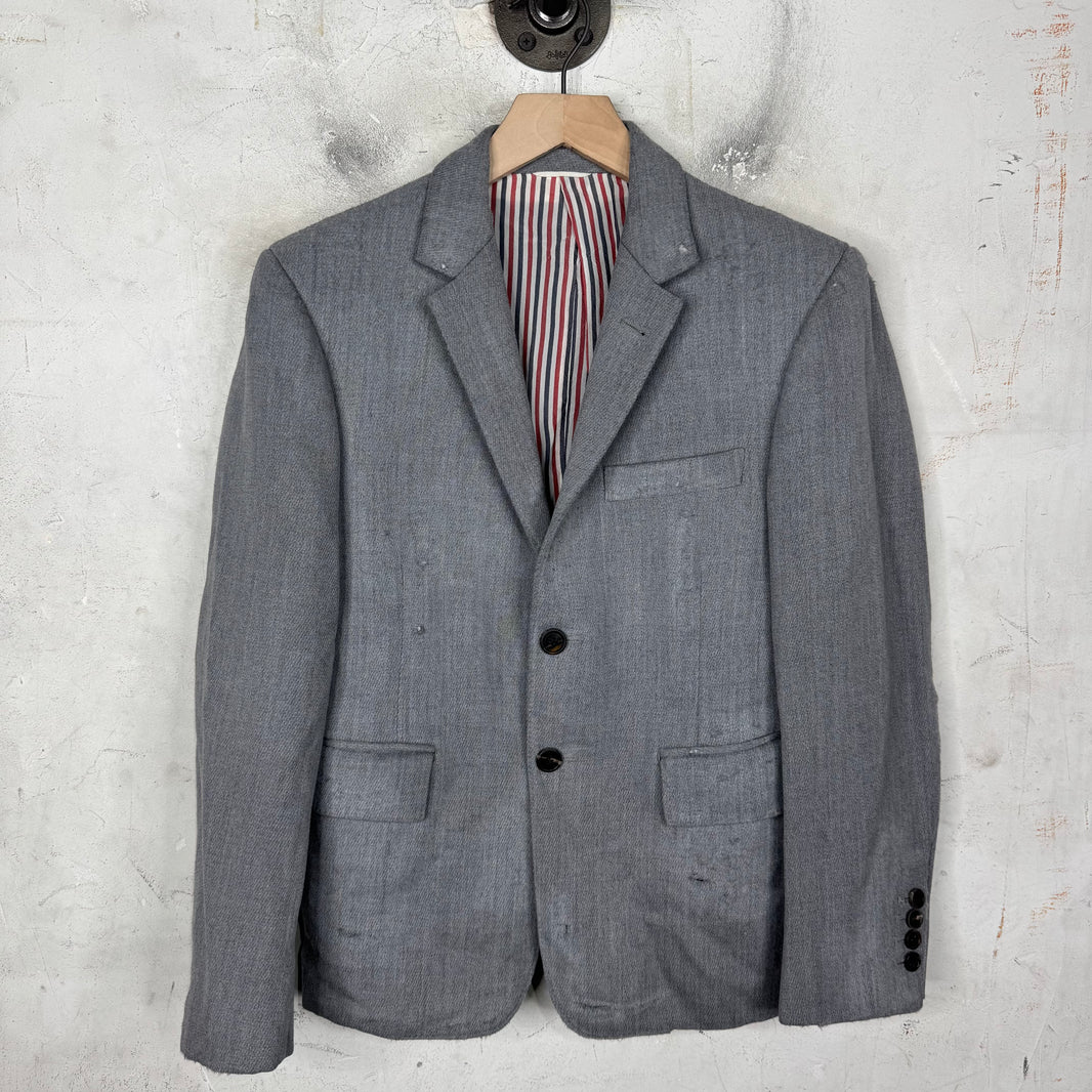 Thom Browne Grey Heavy Distressed Blazer Jacket