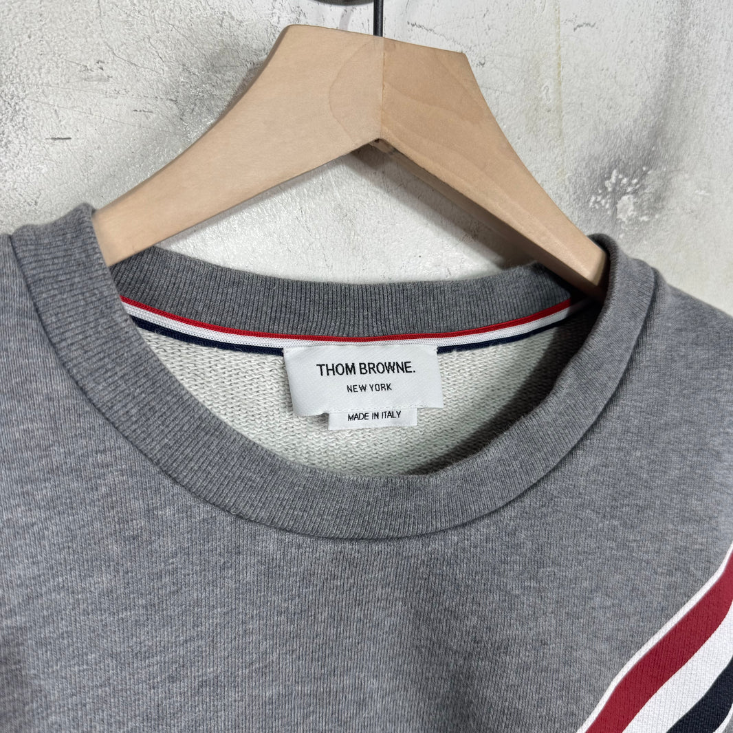 Thom Browne Grey Diagonal Striped Crewneck