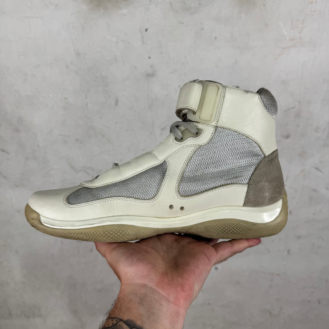 Prada White Grey Strapped High Americas Cup