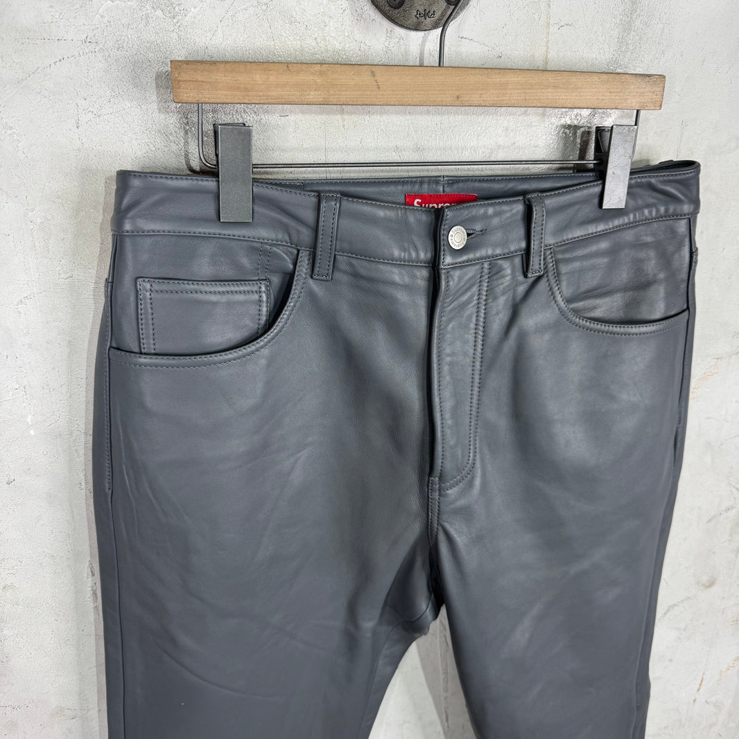 Supreme Grey Leather Pants