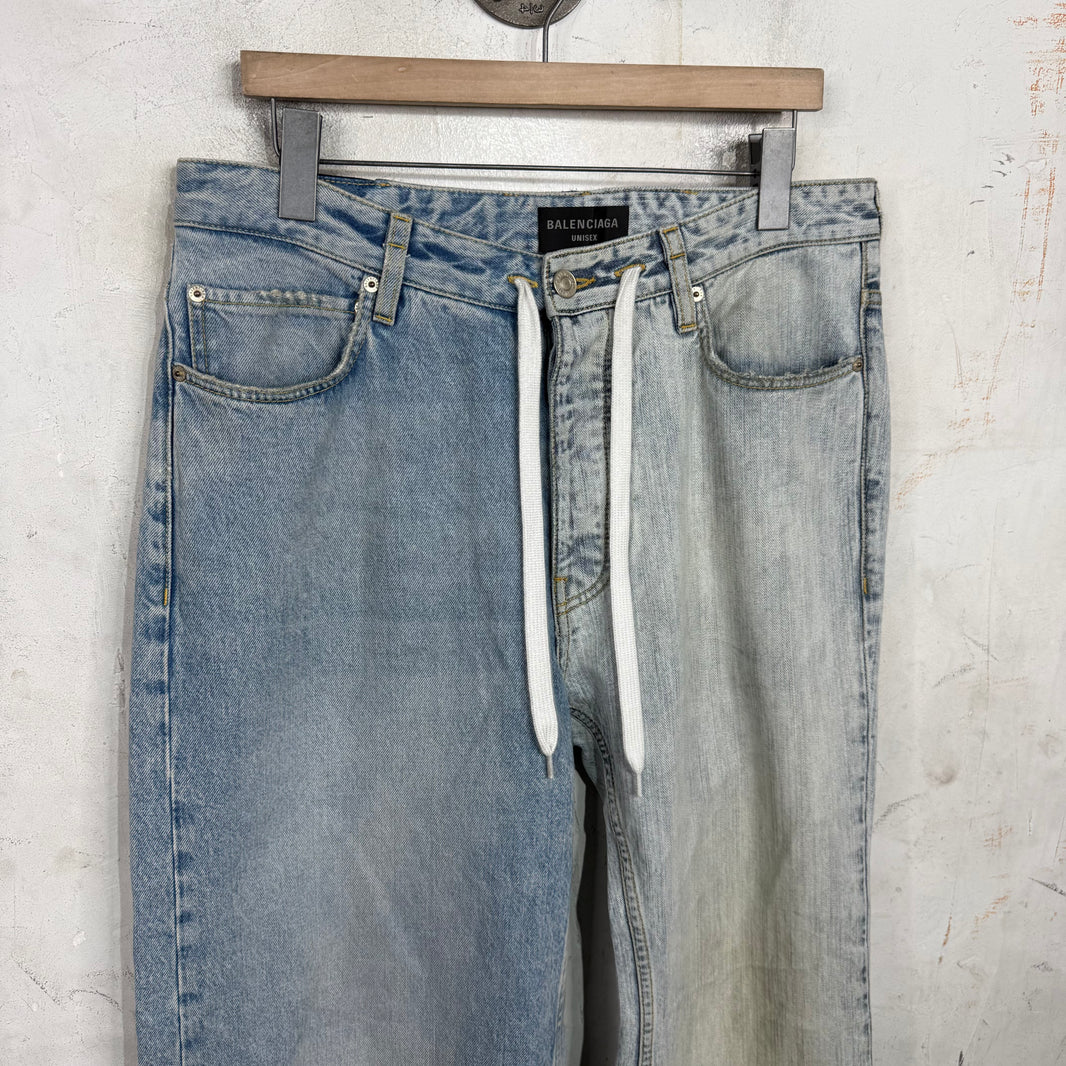 Balenciaga Light Wash Split Drawstring Jeans