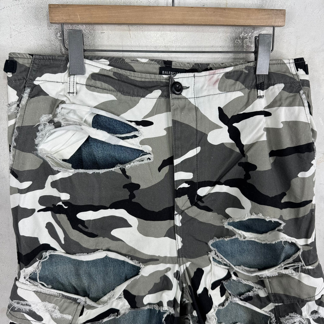 Balenciaga Trompe Layered Snow Camo Shorts