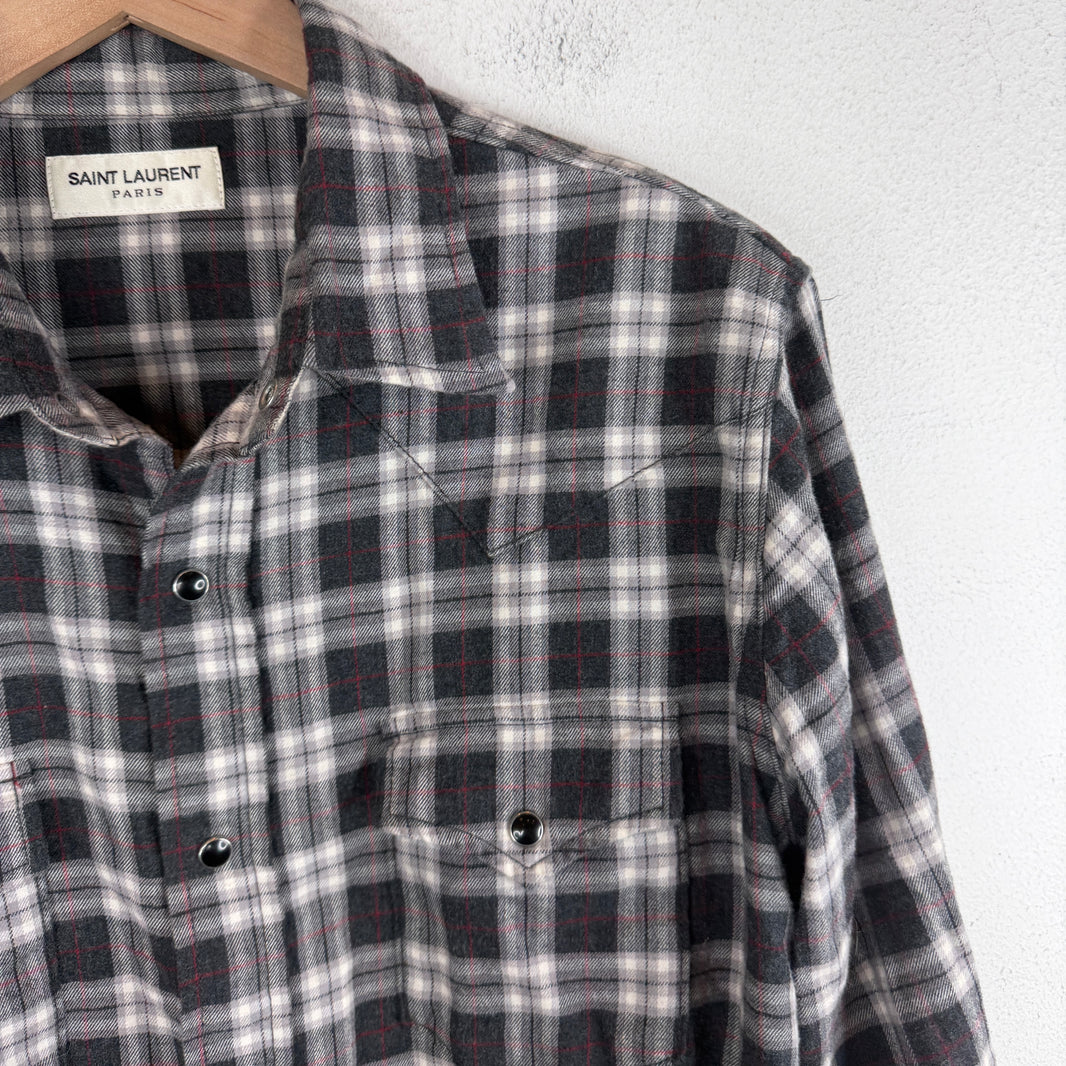 Saint Laurent Frayed Snap Button Flannel