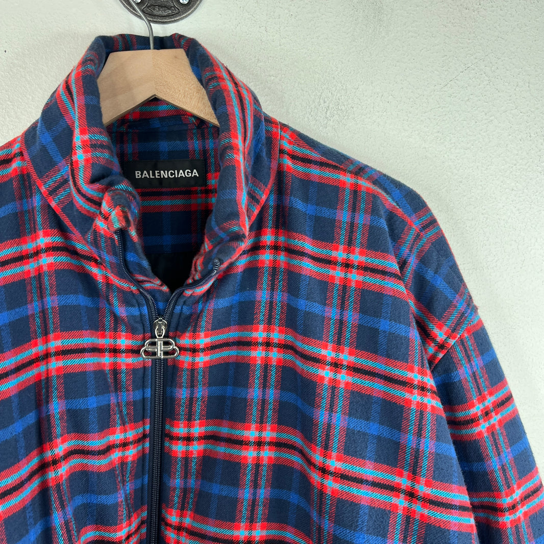 Balenciaga Plaid Puffer Zip Up Jacket