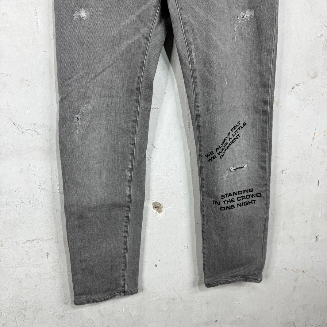 Dior Grey Distressed Quoted Slim Jeans