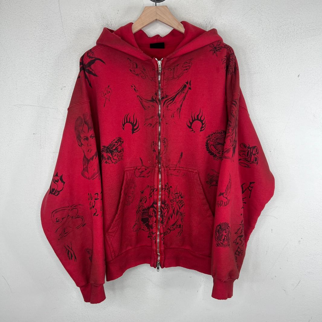 Balenciaga Red Tattoo Zip-Up Hoodie