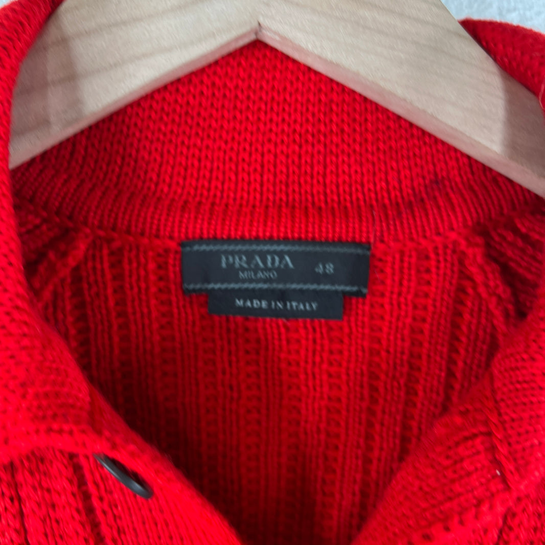 Prada Red Button Up Diamond Knit Cardigan
