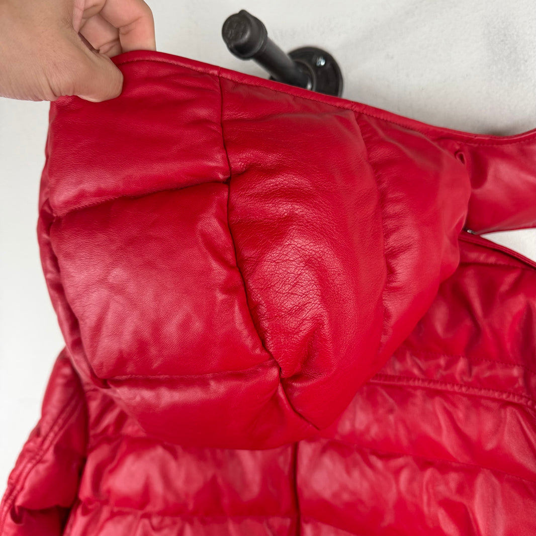 Giuseppe Zanoti Red Leather Puffer Hooded Jacket