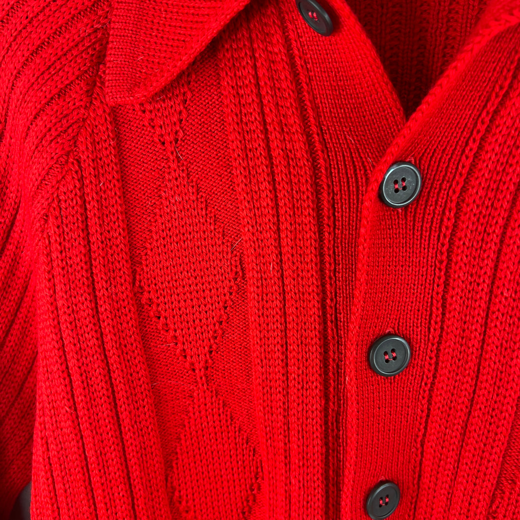 Prada Red Button Up Diamond Knit Cardigan