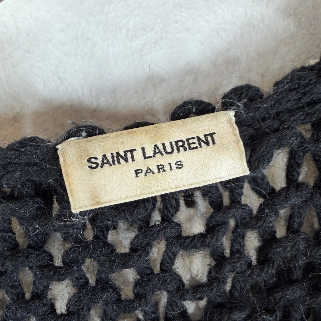 Saint Laurent Striped Cable Knit Hooded Sweater