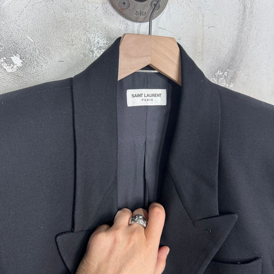 Saint Laurent Black Padded Shoulder Long Blazer