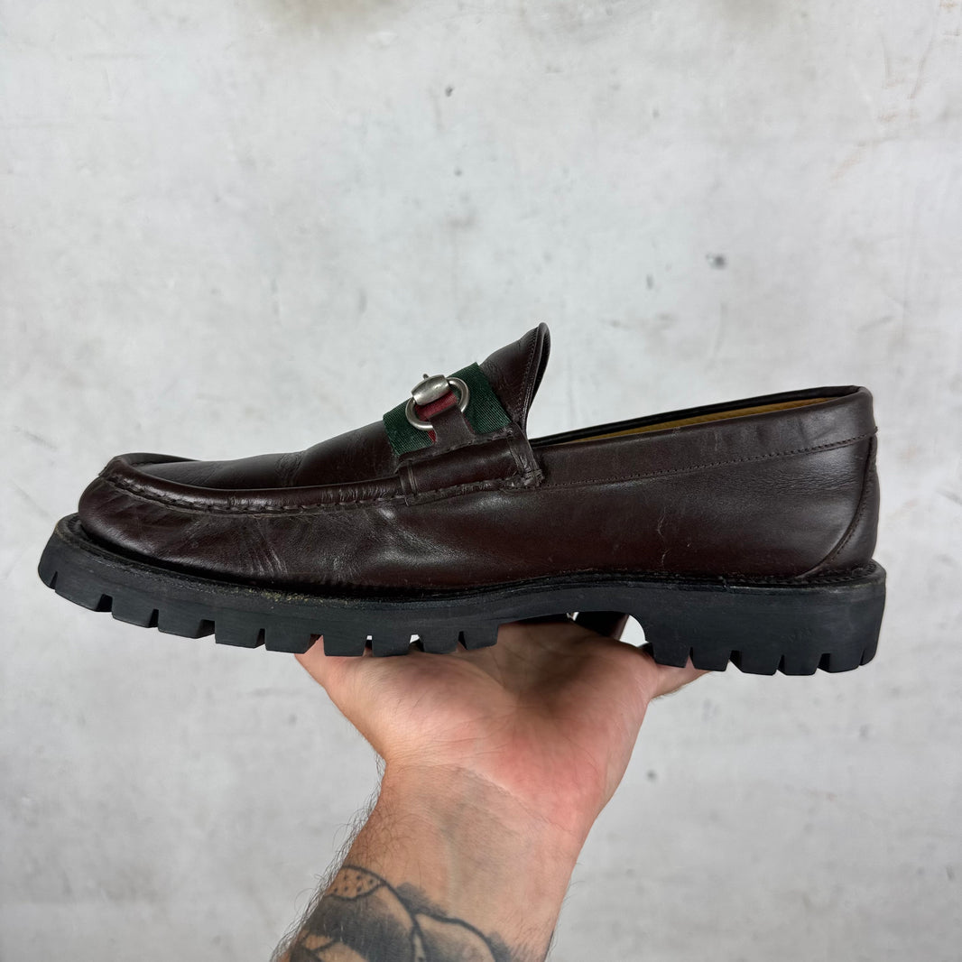 Gucci Platformed Brown Horsebit Loafers