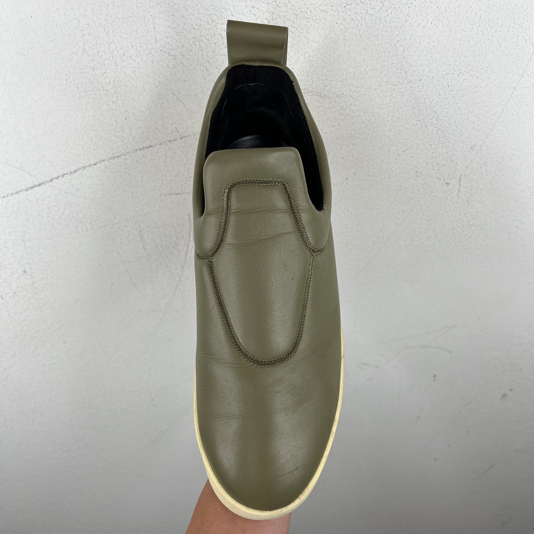 Celine Olive Leather Slip On Sneakers