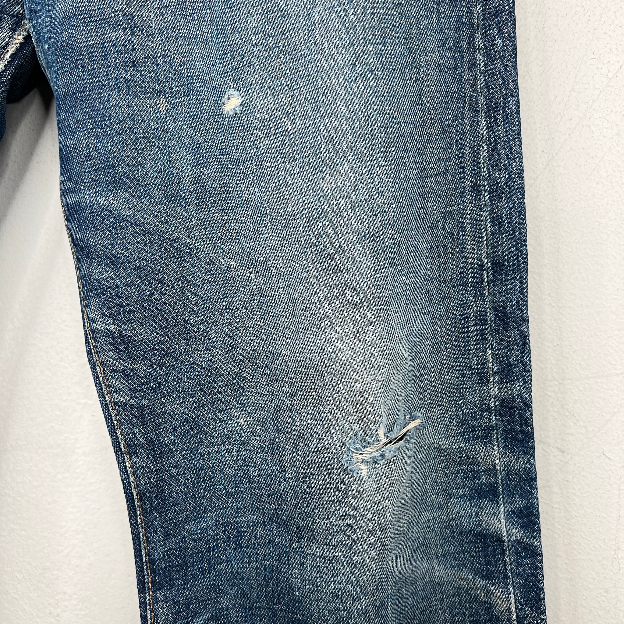 RRL Distressed Knee Cut Denim Jeans
