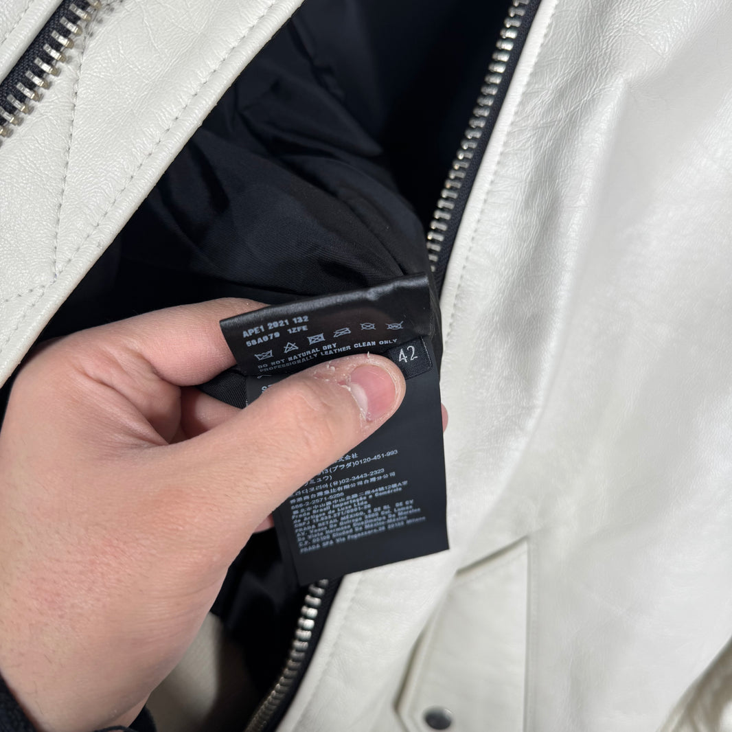Prada Triple White Leather Raf Bomber Jacket