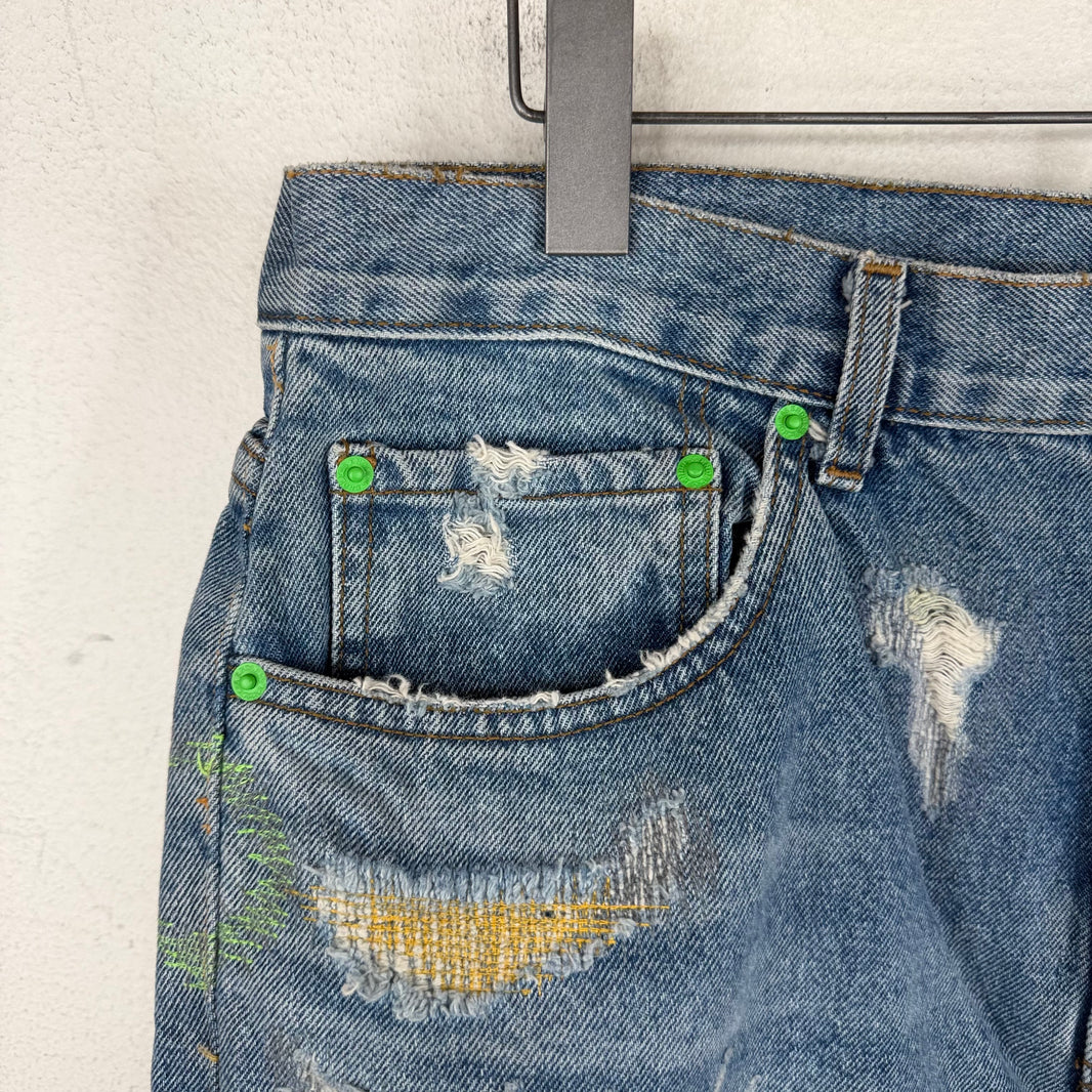 Endless Denim Blue Embroidered Distressed Jeans