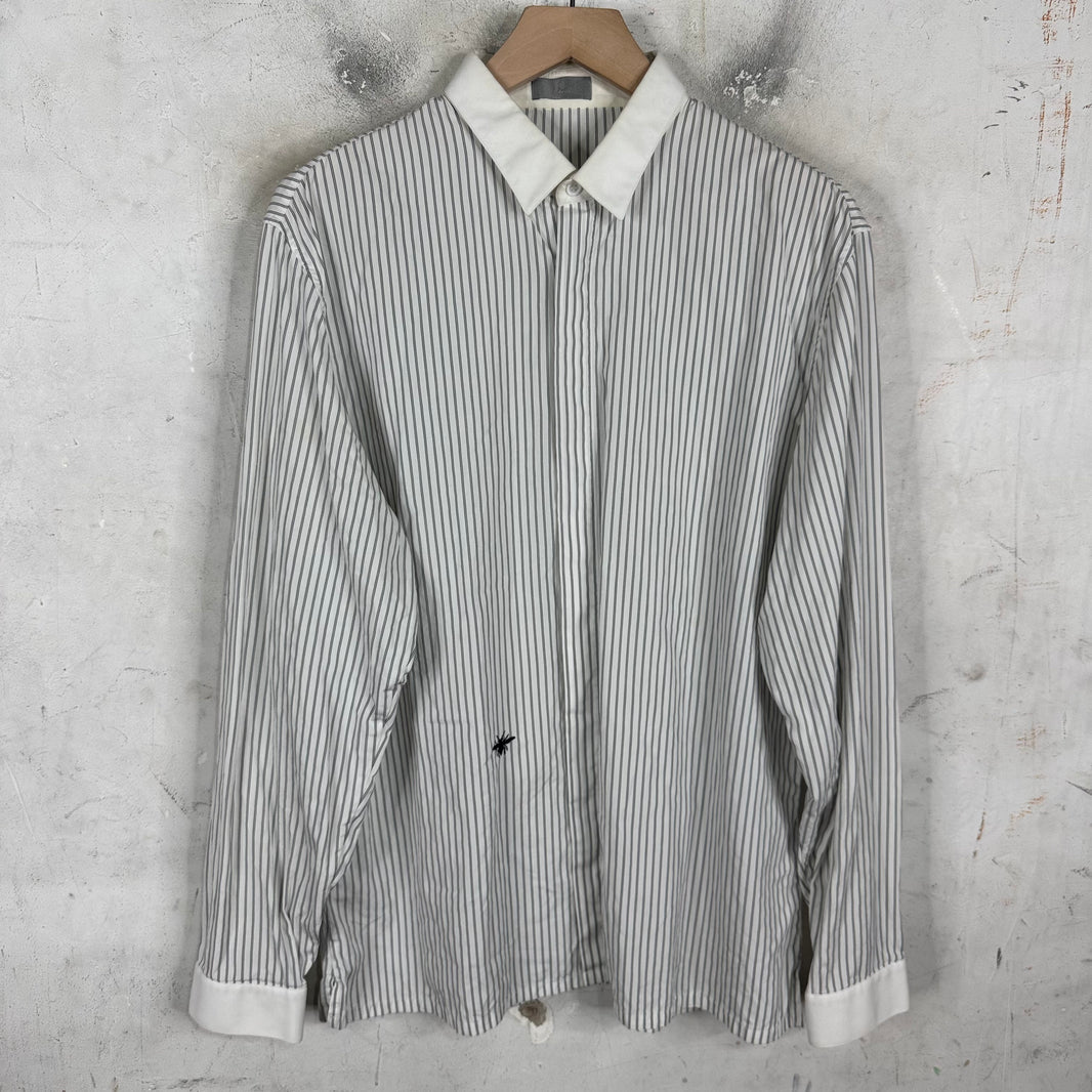 Dior Striped Bee Logo LS Button Up