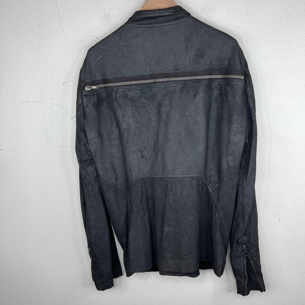 Rick Owens Gray Blistered Leather Biker Jacket