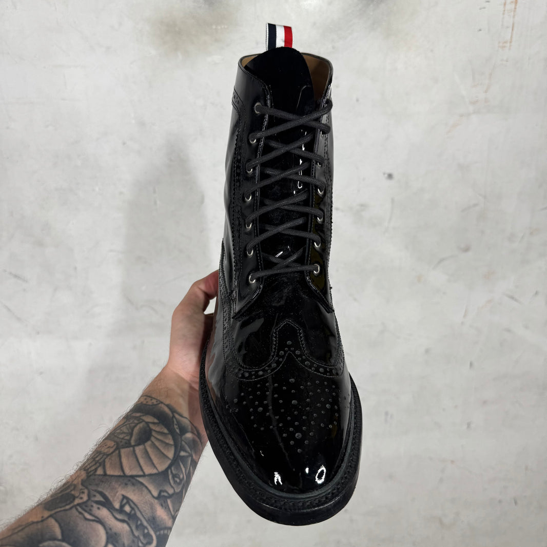 Thom Browne Patent Leather Wing-Tip Lace Up Boots
