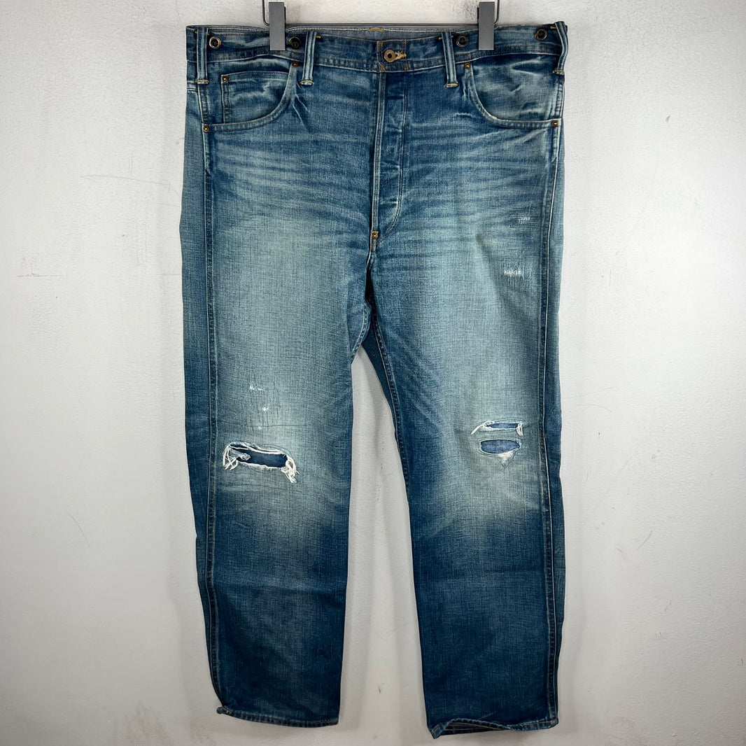 RRL Distressed Buckle Back Jeans