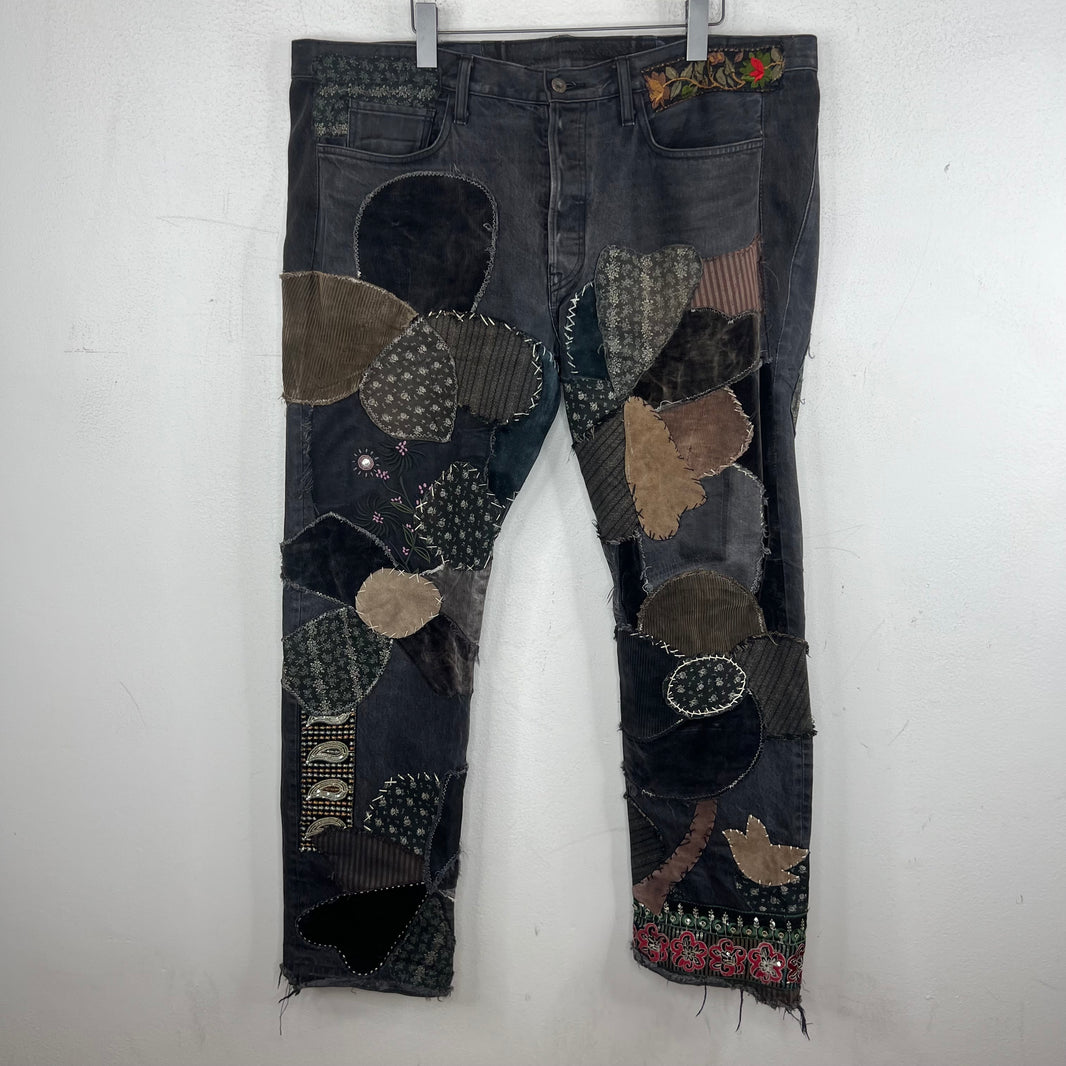 Kapital Black Patchwork Straight Denim Jeans