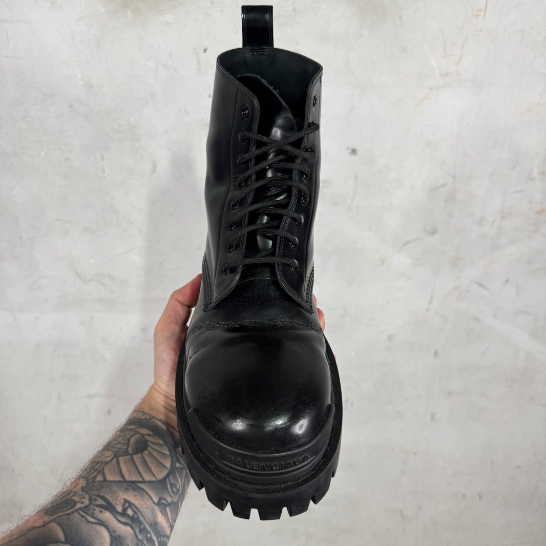 Balenciaga Black Leather Strike Boots
