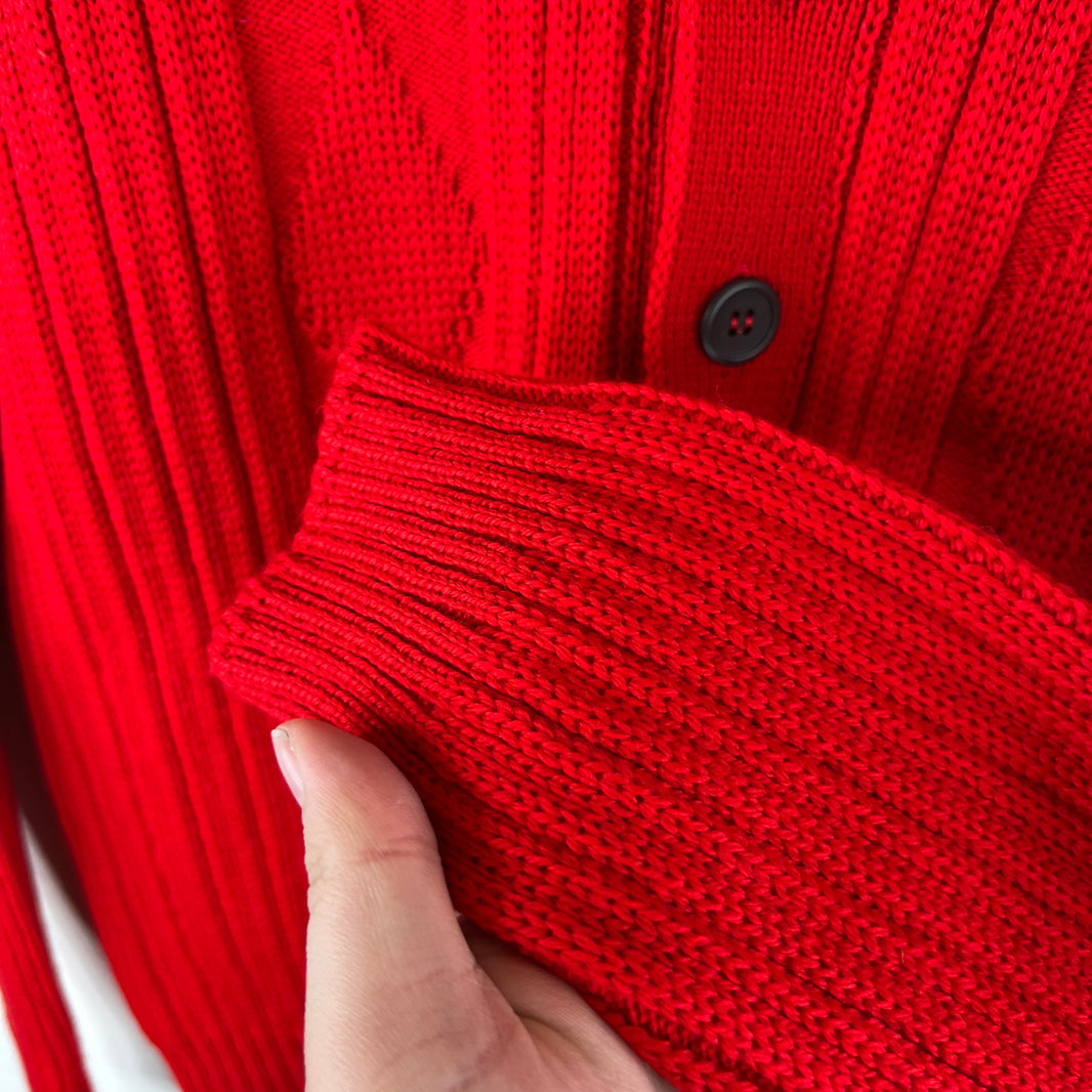 Prada Red Button Up Diamond Knit Cardigan