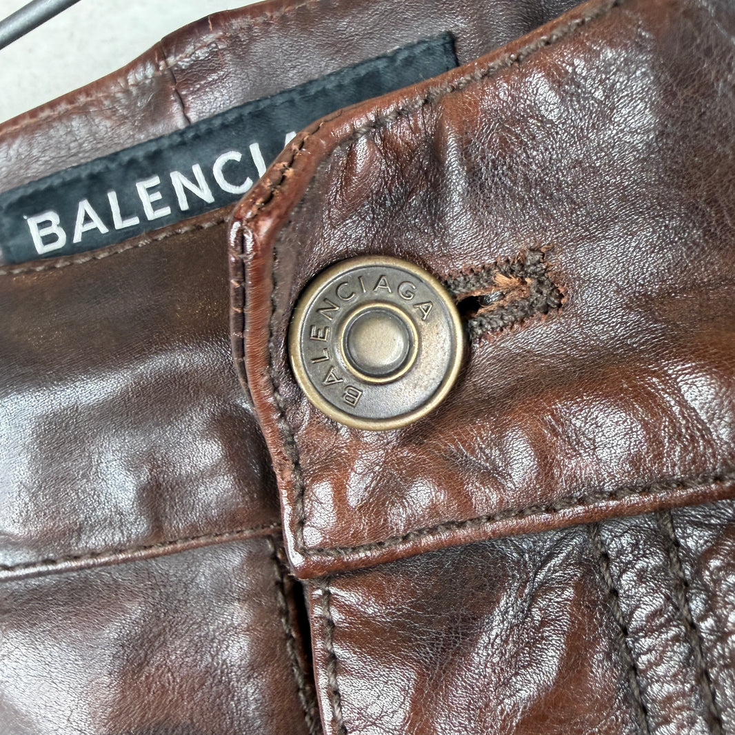Balenciaga Brown Calf Leather Pants
